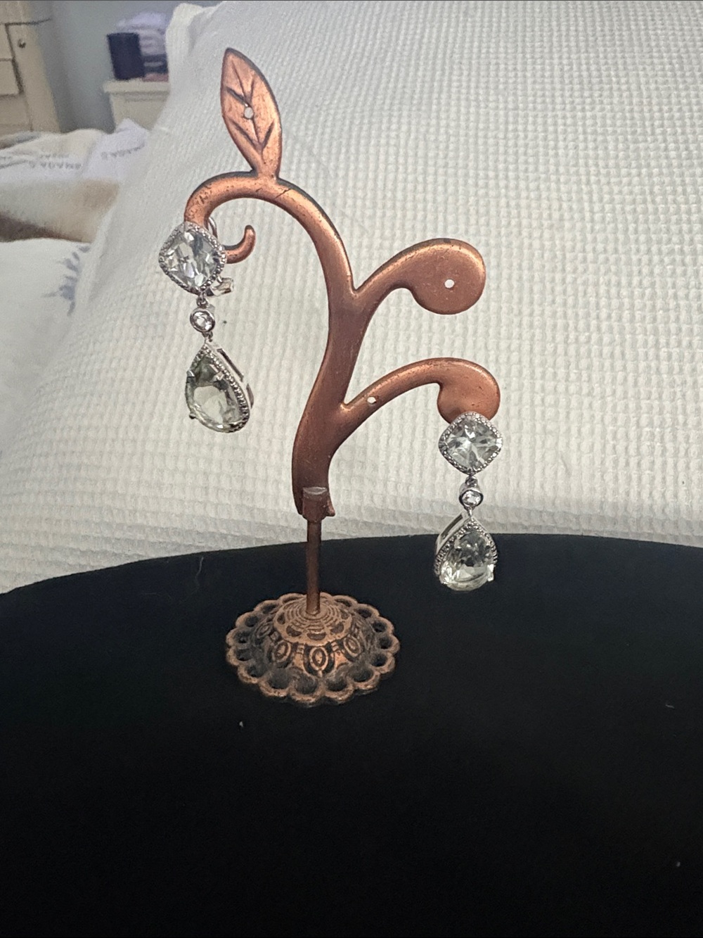 Praisiolite Teardrop Dangle Earrings - Sterling Silver - Picture 2 of 8
